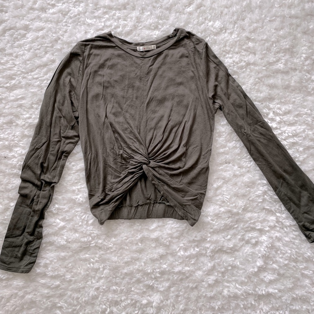 Heart and Hips Tie Front Long Sleeve Top with Elastic Band Back